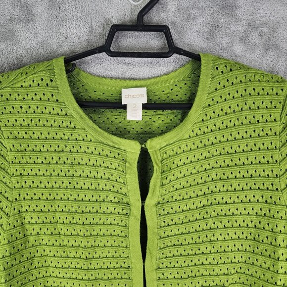 Womens Green Chicos Cardigan Sweater Short Sleeve Round Neck Size 2 (L) - Picture 4 of 11